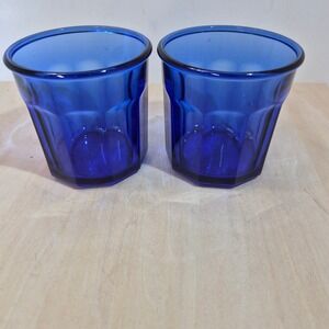 Duralex Picardie Cobalt Blue Glass Tumblers Set of 2 Made in France 500 3.75in